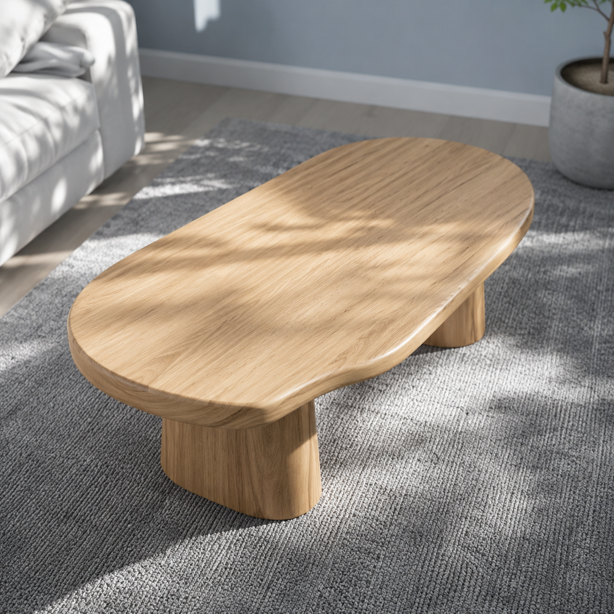 Sculptural Live Edge Slab Solid Wood Coffee Table For Living Room