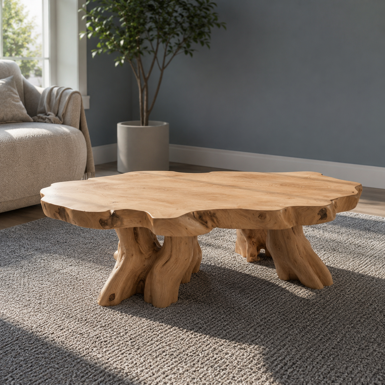 Elden Root Base Live Edge Solid Wood Coffee Table For Living Room