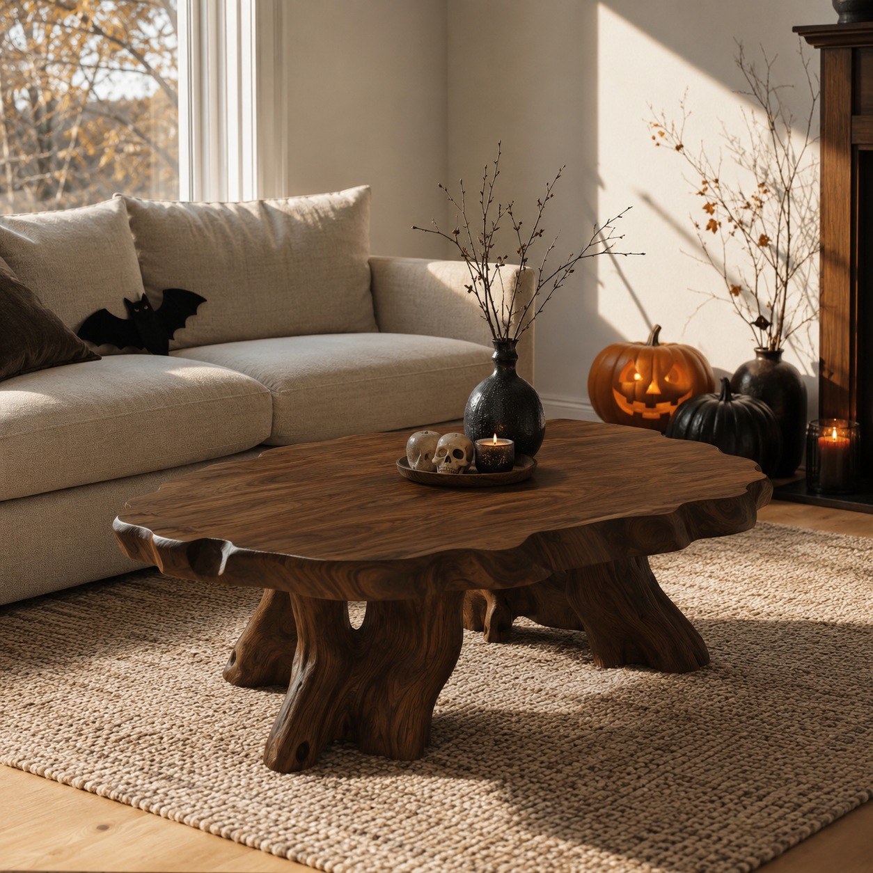 Elden Root Base Live Edge Solid Wood Coffee Table For Living Room