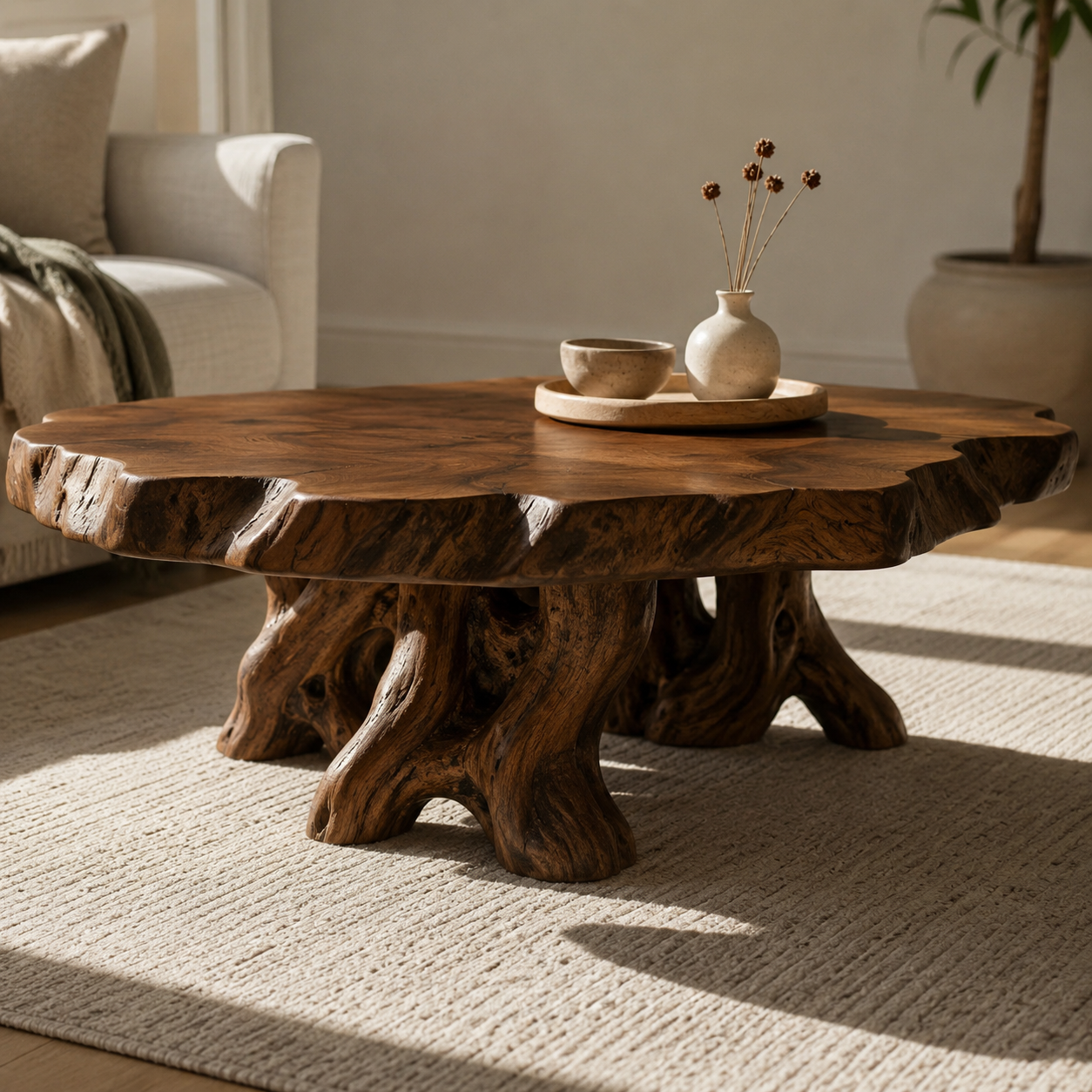 Elden Root Base Live Edge Solid Wood Coffee Table For Living Room