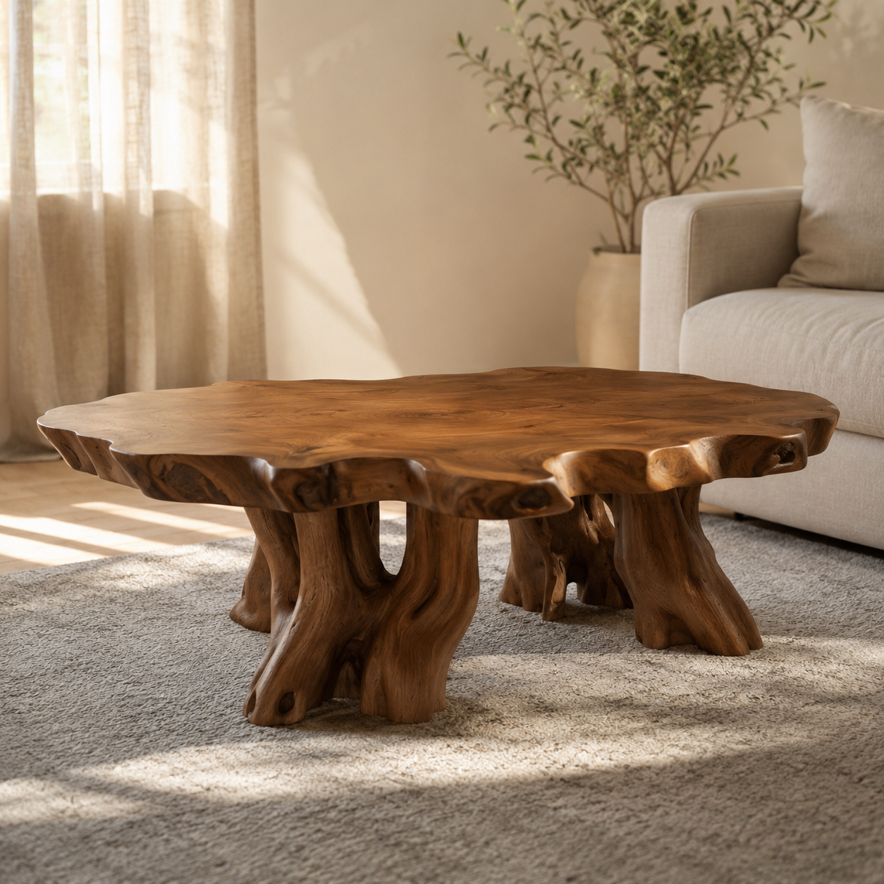 Elden Root Base Live Edge Solid Wood Coffee Table For Living Room