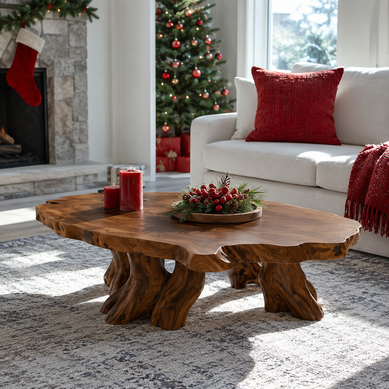 Elden Root Base Live Edge Solid Wood Coffee Table For Living Room