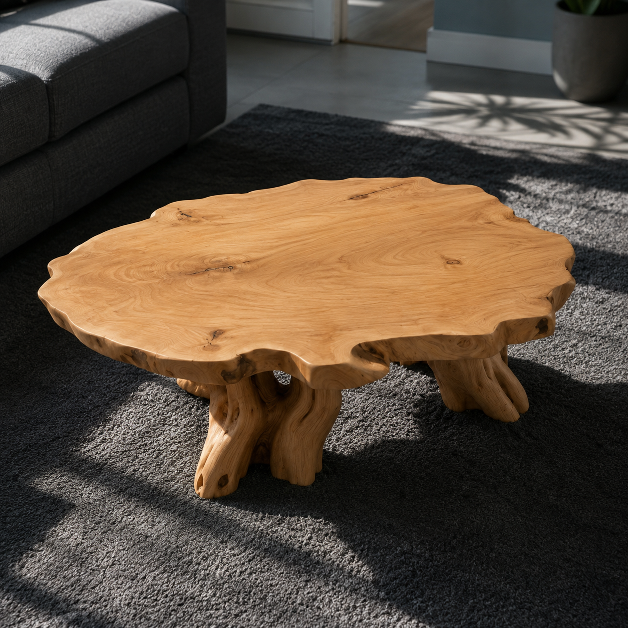 Elden Root Base Live Edge Solid Wood Coffee Table For Living Room