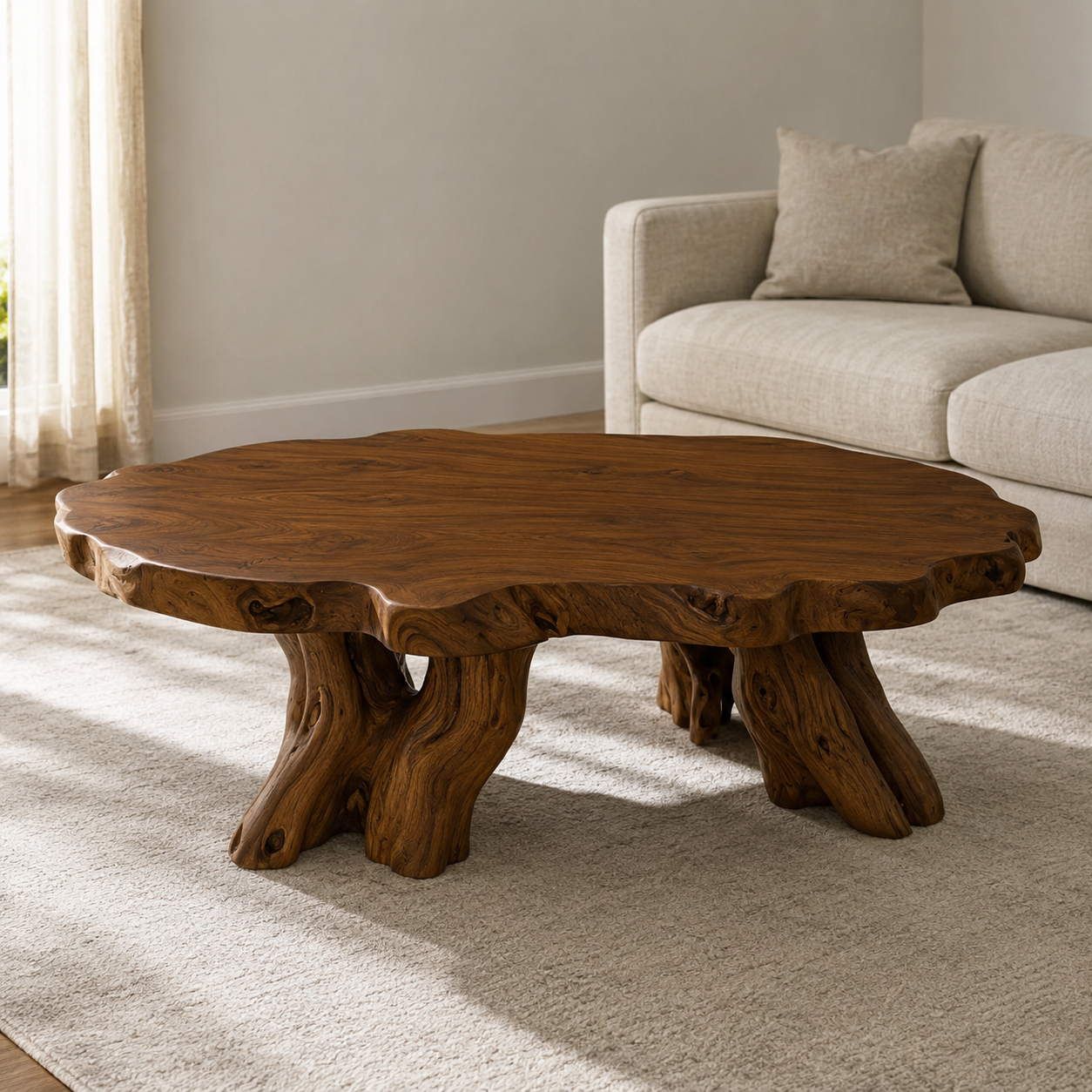 Elden Root Base Live Edge Solid Wood Coffee Table For Living Room