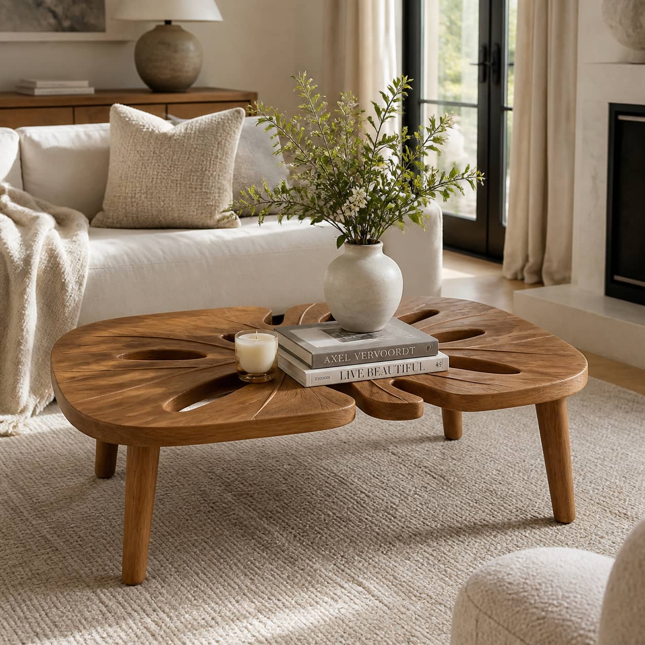 Axton Monstera Solid Wood Coffee Table For Living Room