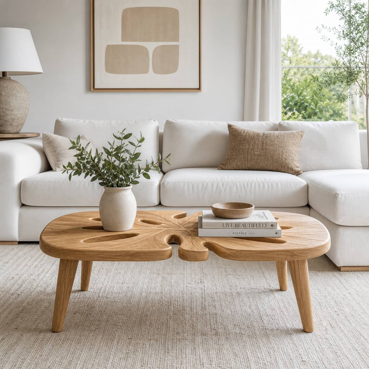 Axton Monstera Solid Wood Coffee Table For Living Room