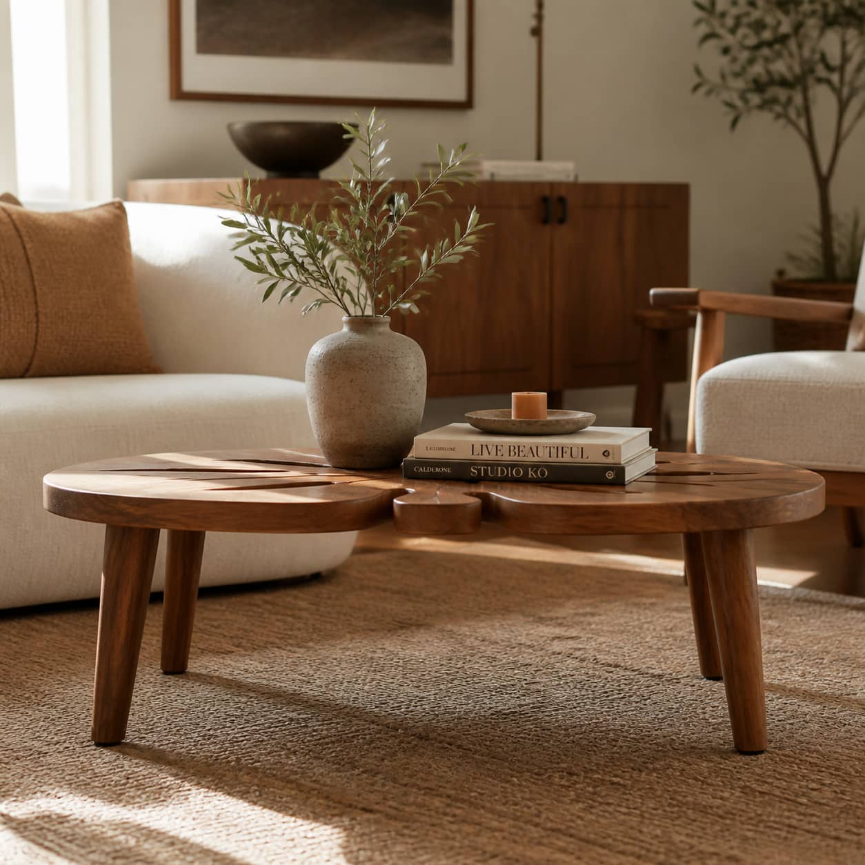 Axton Monstera Solid Wood Coffee Table For Living Room