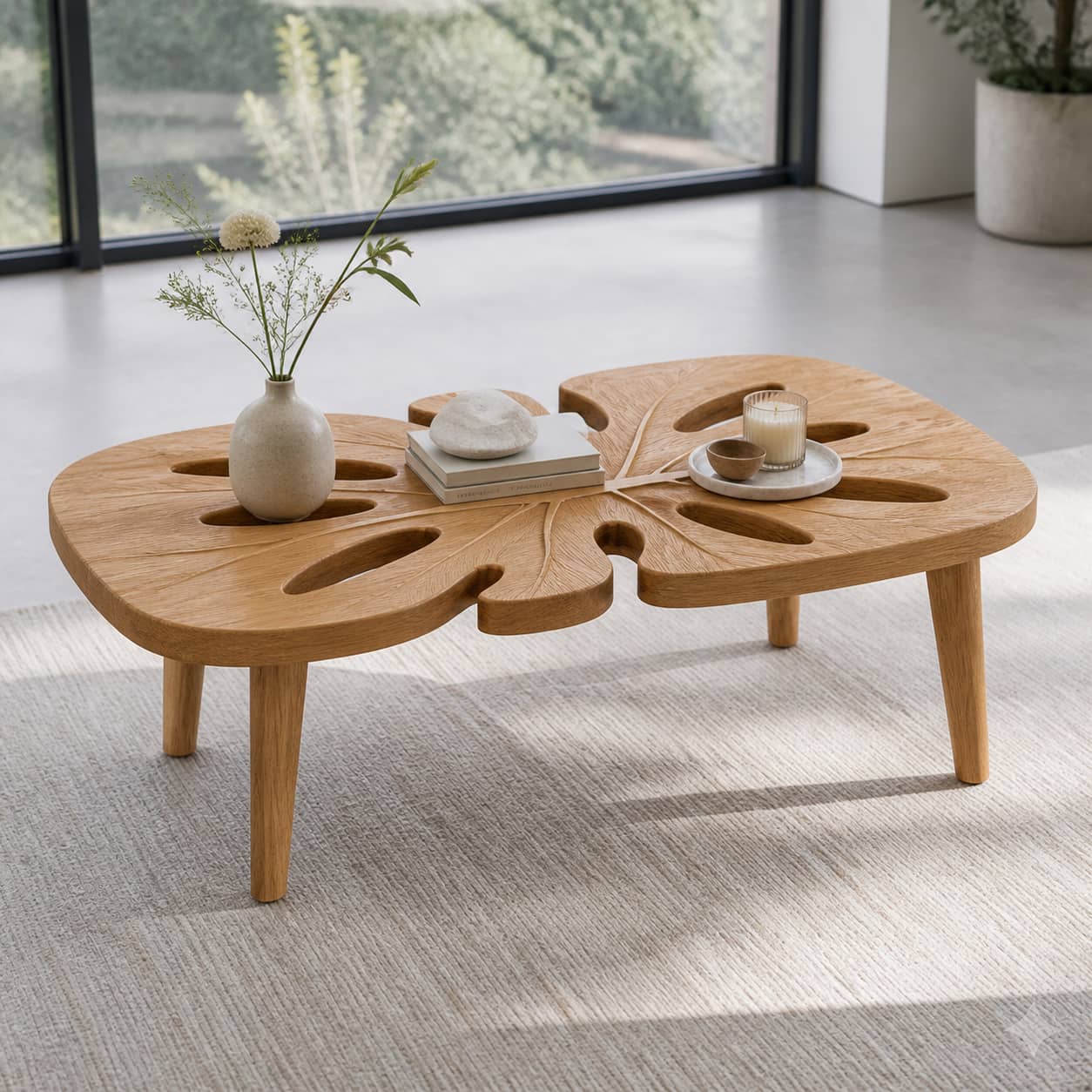Axton Monstera Solid Wood Coffee Table For Living Room