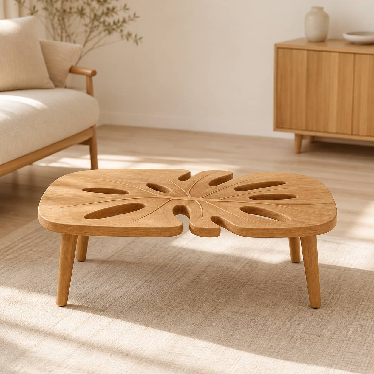 Axton Monstera Solid Wood Coffee Table For Living Room