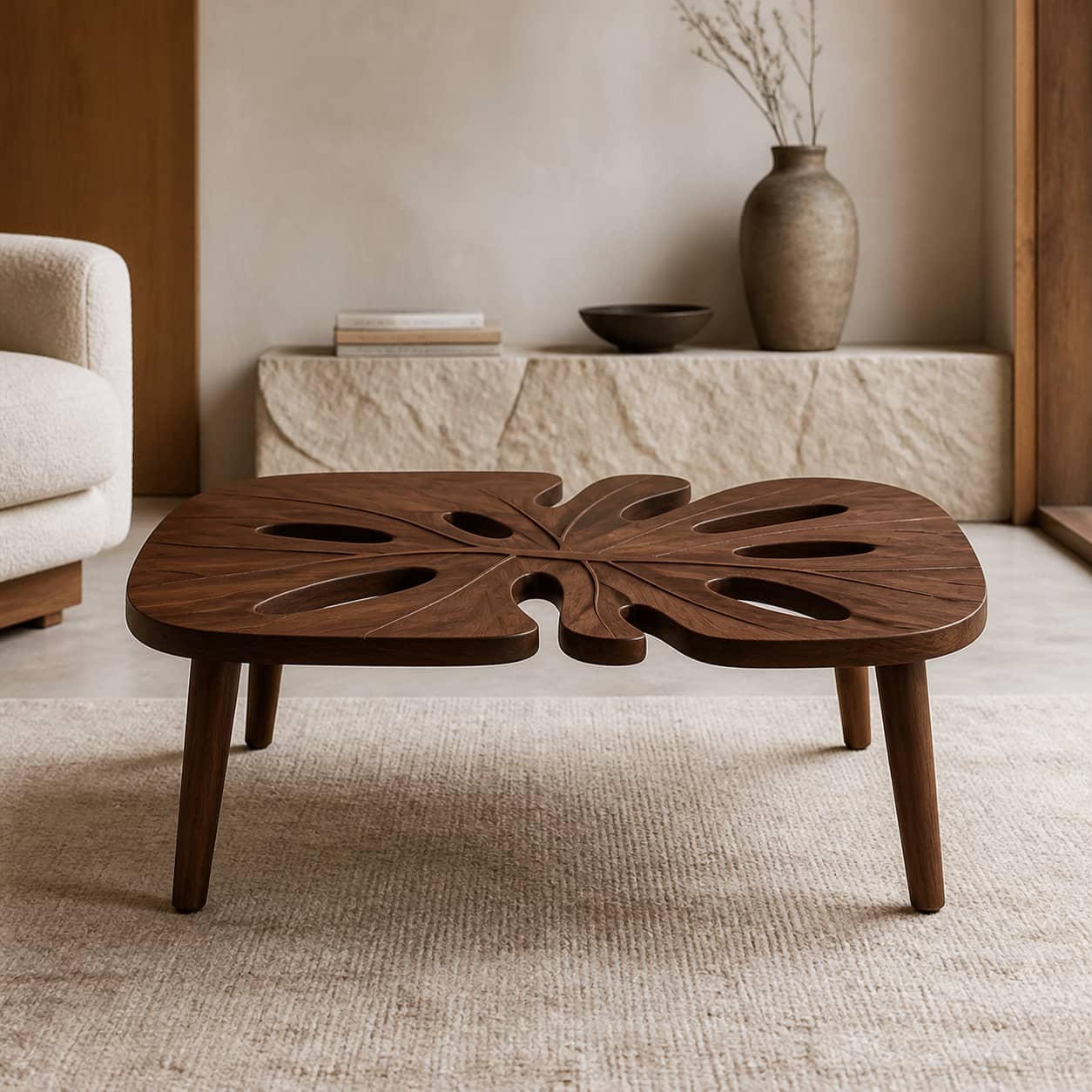 Axton Monstera Solid Wood Coffee Table For Living Room