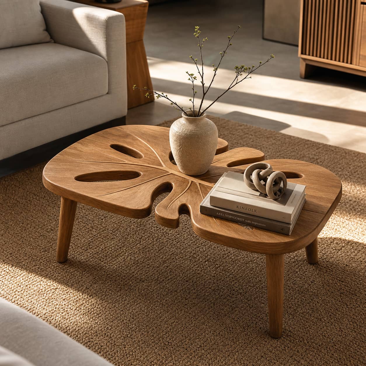 Axton Monstera Solid Wood Coffee Table For Living Room