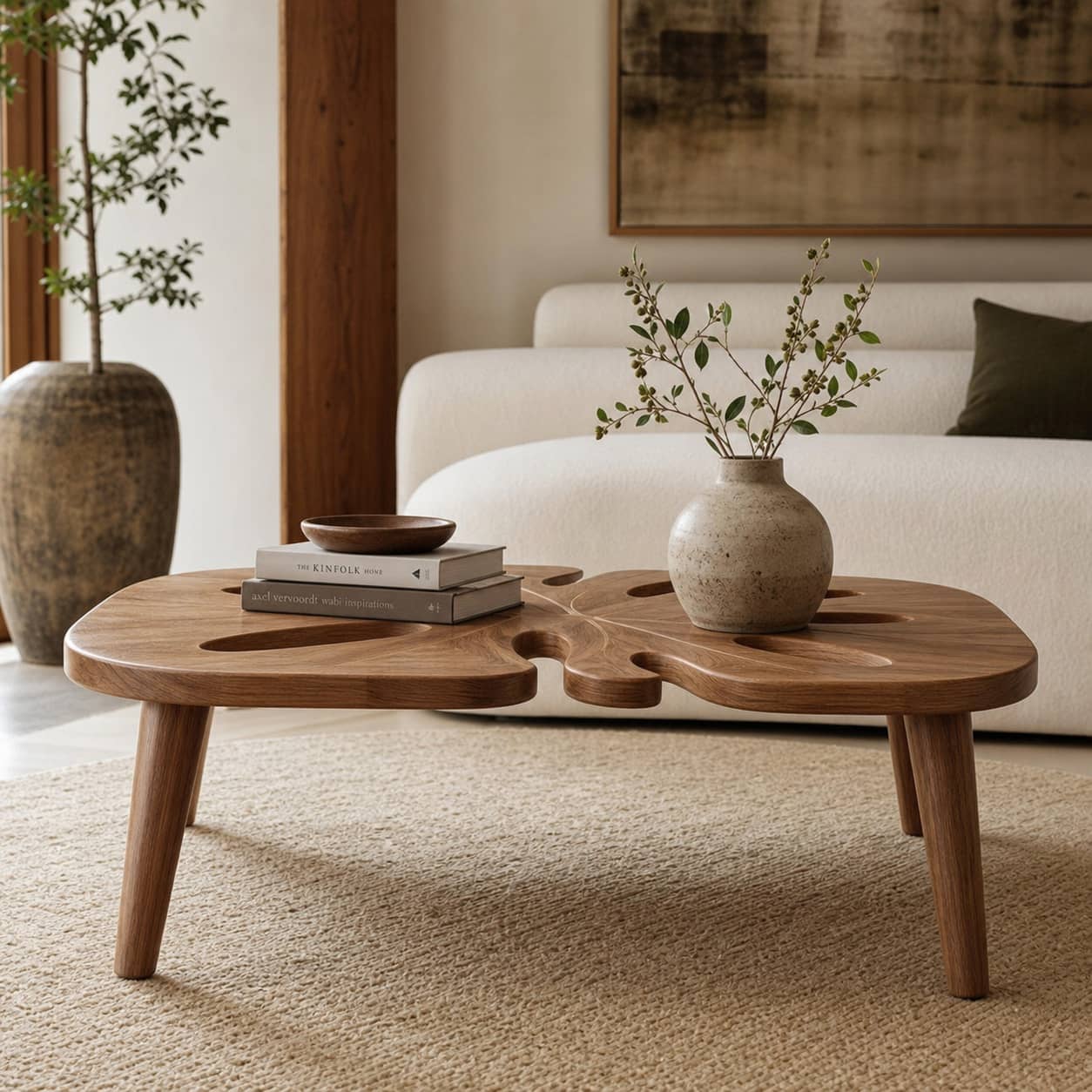 Axton Monstera Solid Wood Coffee Table For Living Room