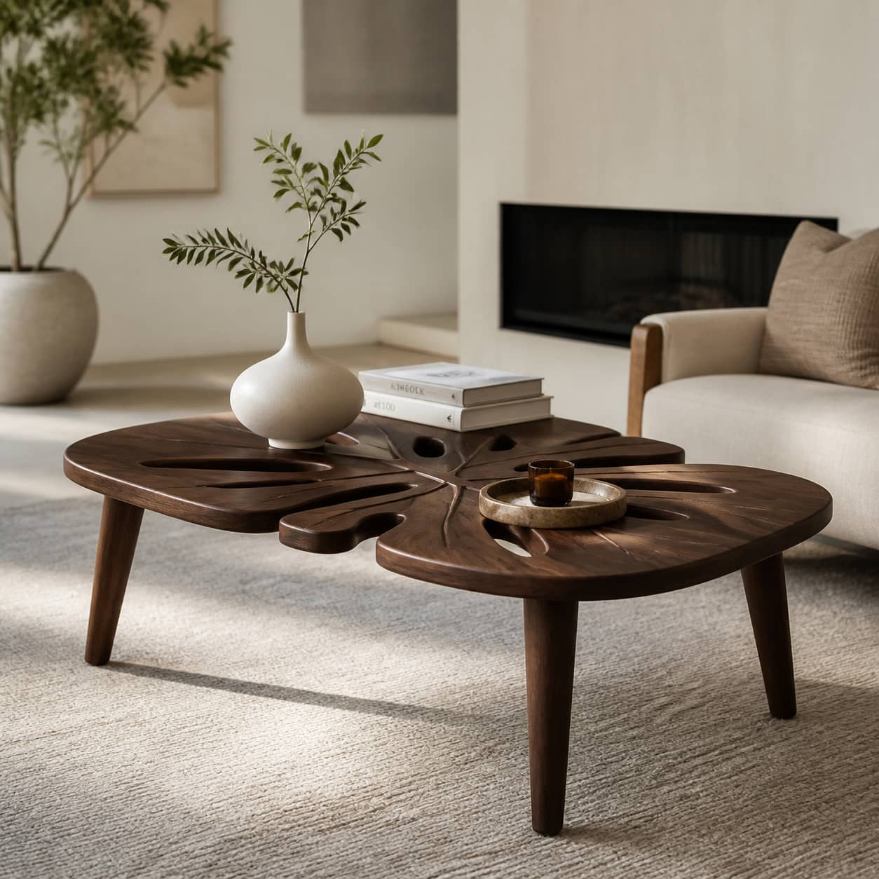 Axton Monstera Solid Wood Coffee Table For Living Room