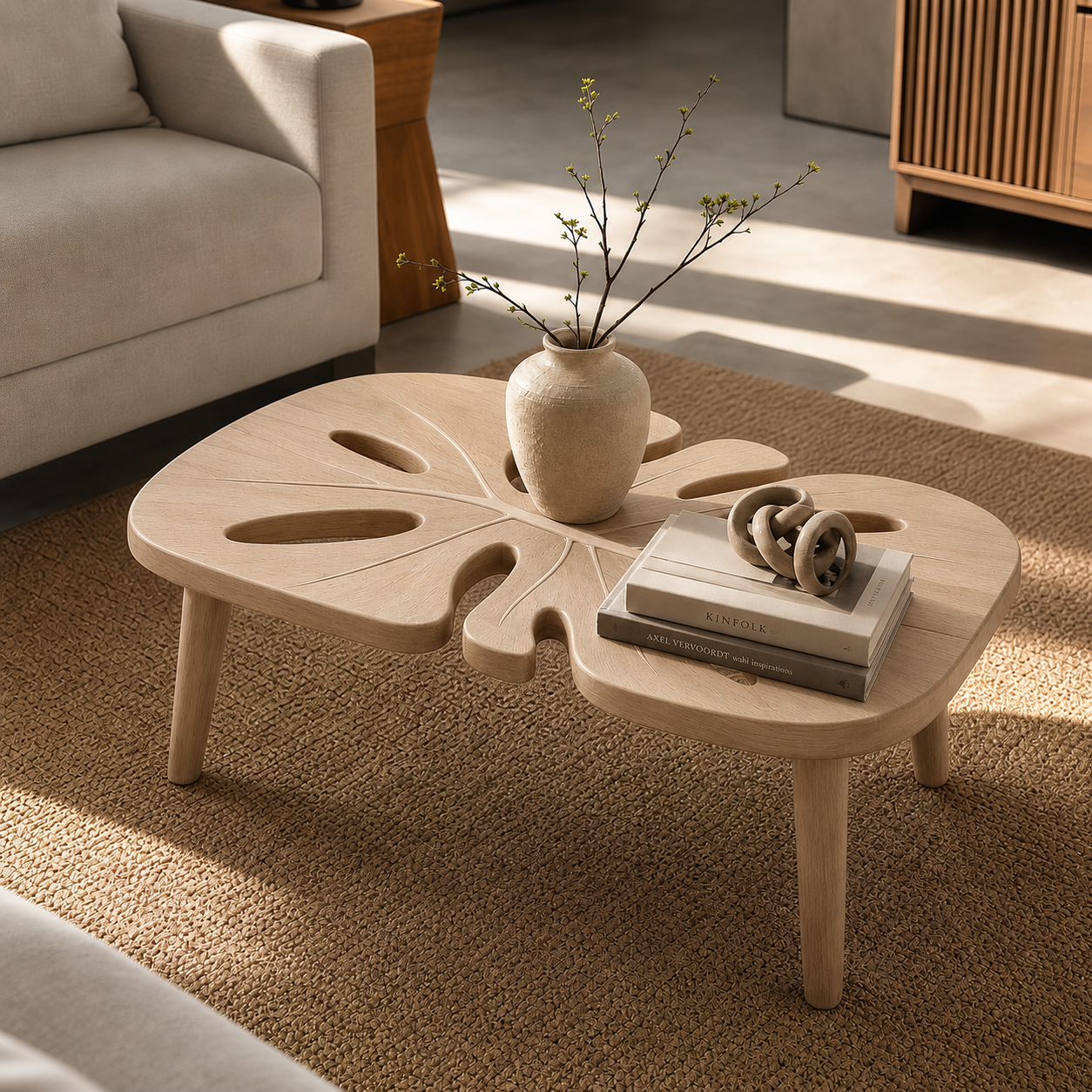 Axton Monstera Solid Wood Coffee Table For Living Room