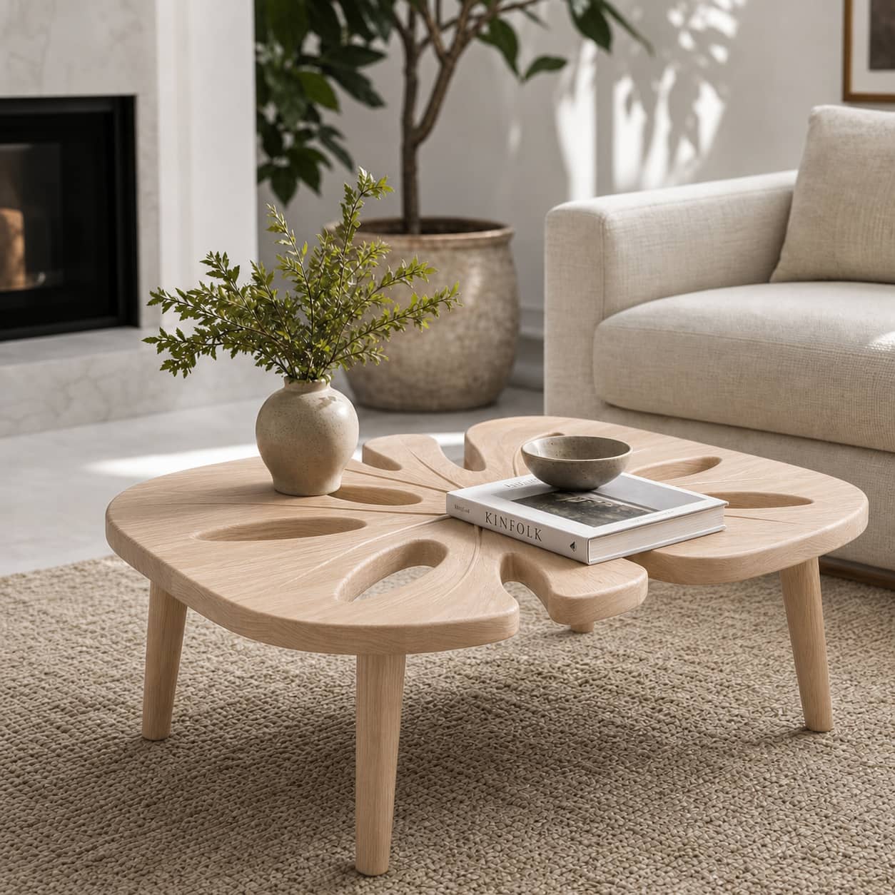 Axton Monstera Solid Wood Coffee Table For Living Room