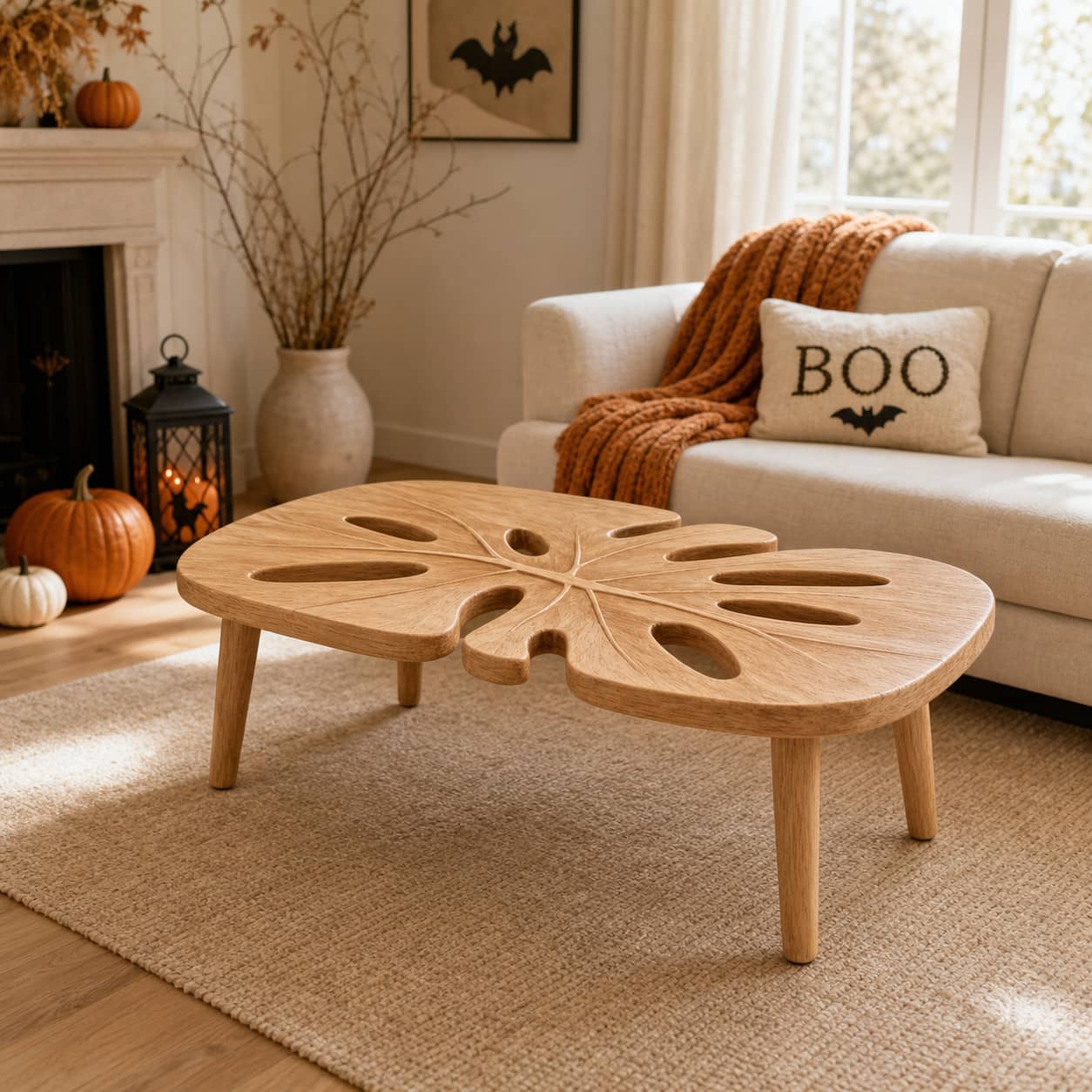 Axton Monstera Solid Wood Coffee Table For Living Room