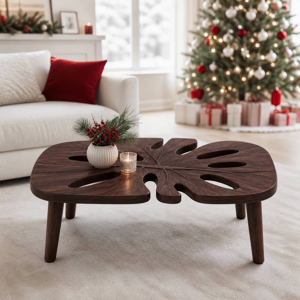Axton Monstera Solid Wood Coffee Table For Living Room
