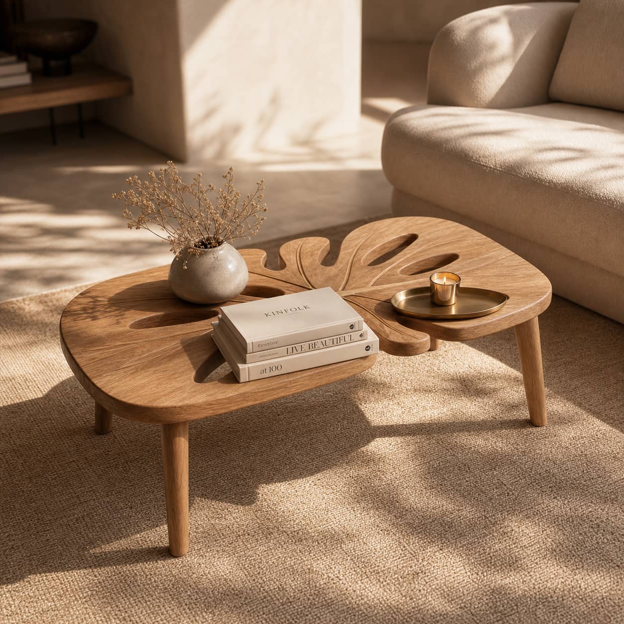 Axton Monstera Solid Wood Coffee Table For Living Room