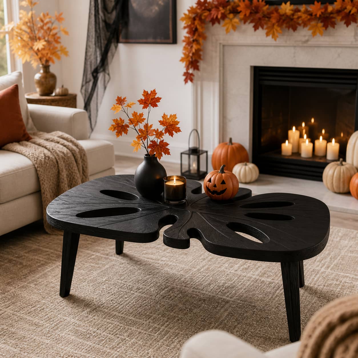 Axton Monstera Solid Wood Coffee Table For Living Room
