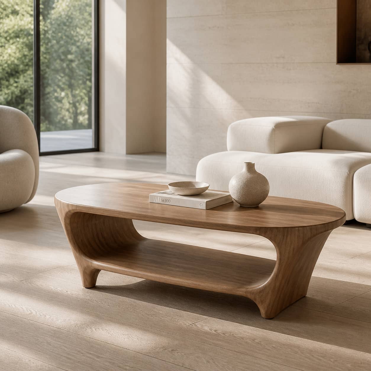 Bramen Pass-Through Solid Wood Coffee Table For Living Room