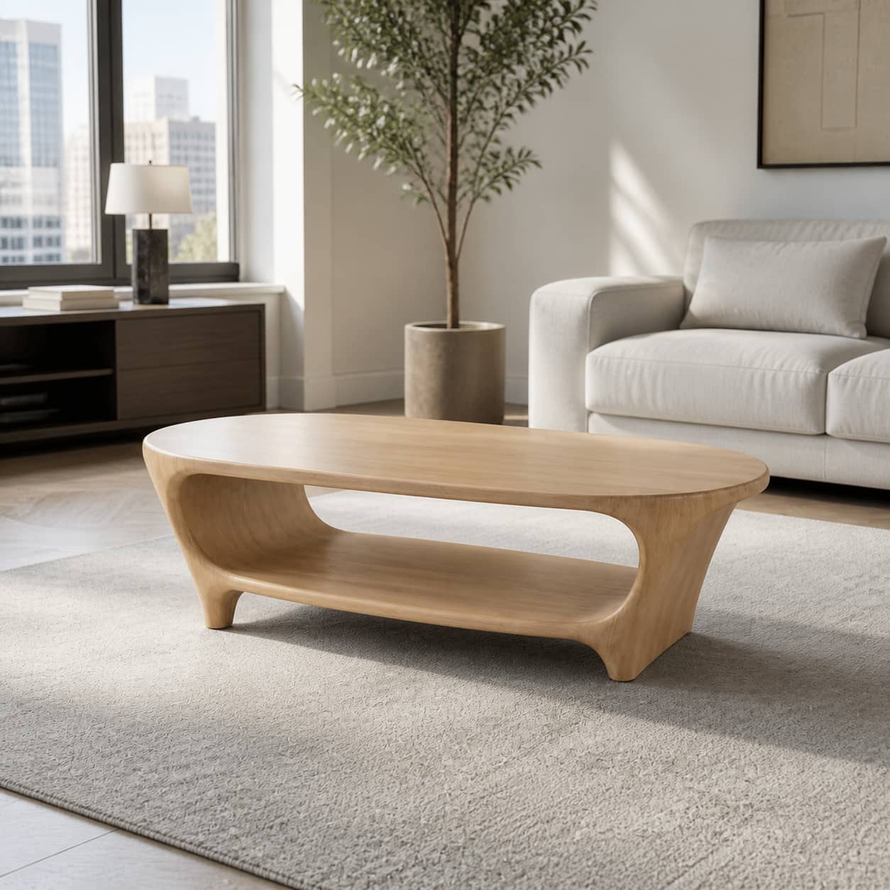 Bramen Pass-Through Solid Wood Coffee Table For Living Room