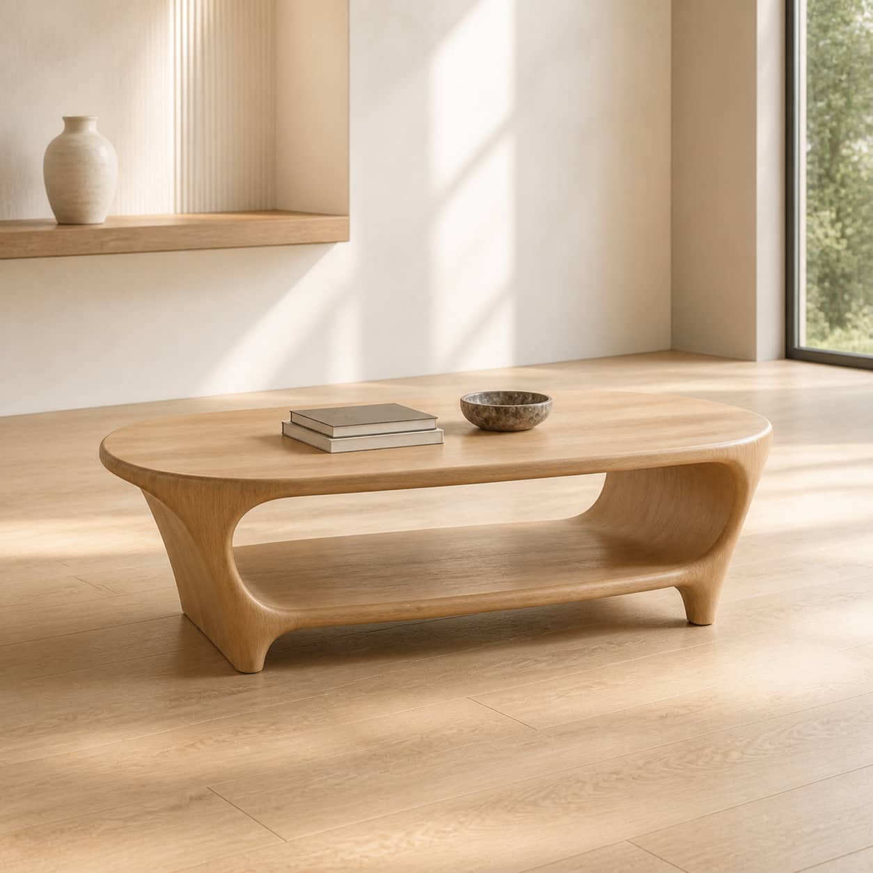 Bramen Pass-Through Solid Wood Coffee Table For Living Room