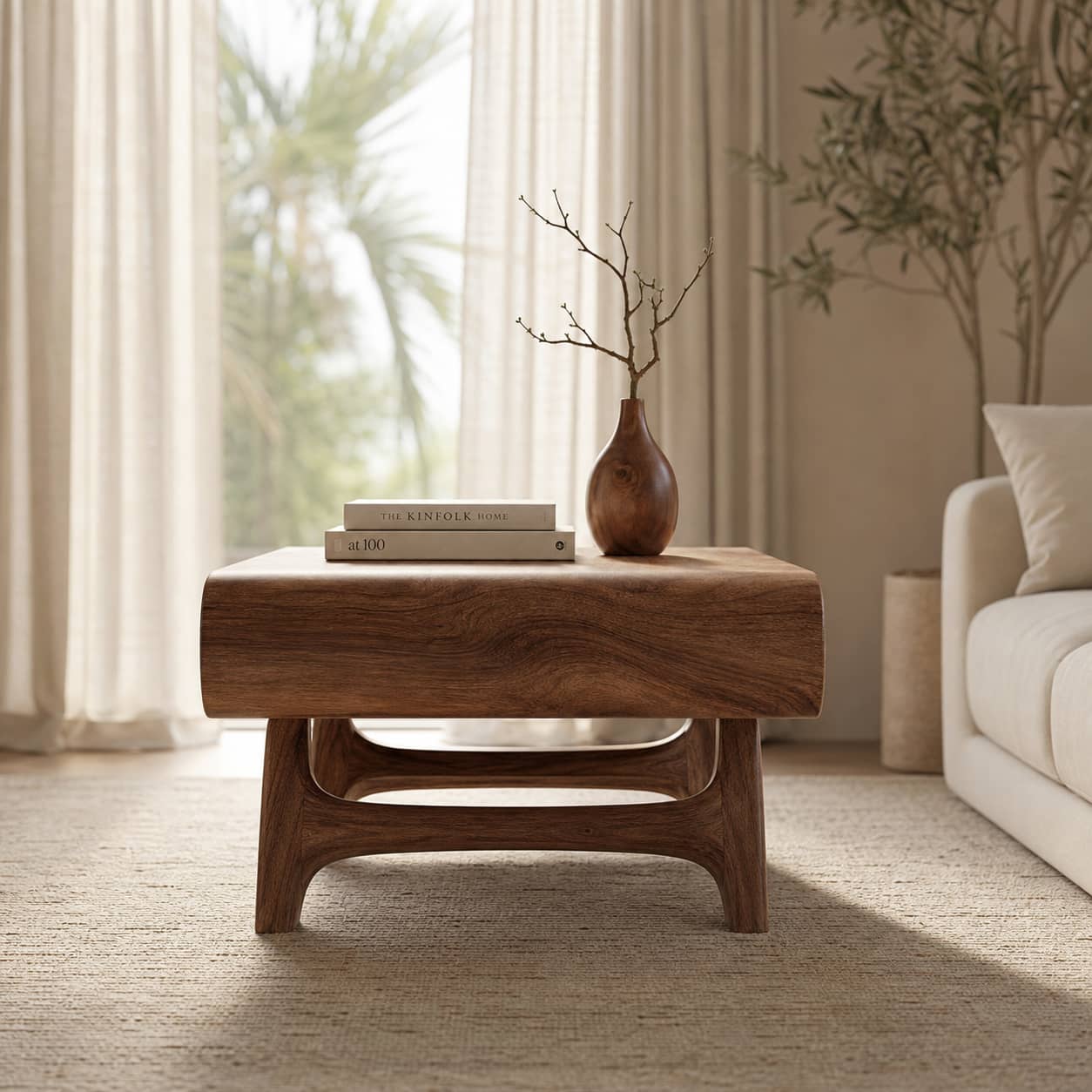 Caius Double-Drawer Solid Wood Coffee Table For Living Room