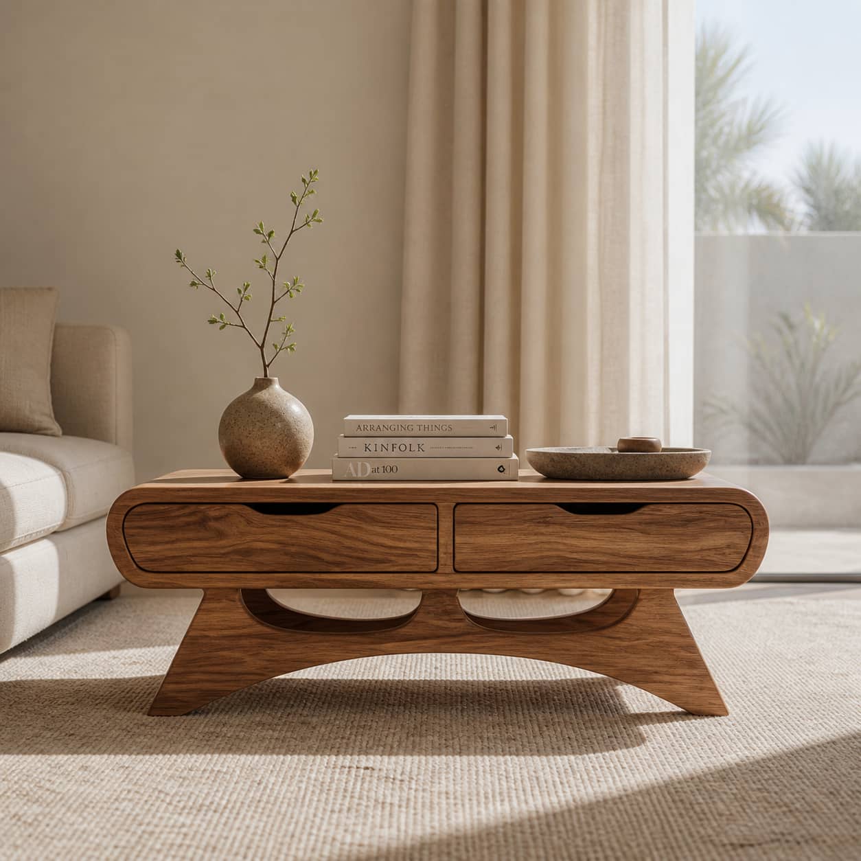 Caius Double-Drawer Solid Wood Coffee Table For Living Room