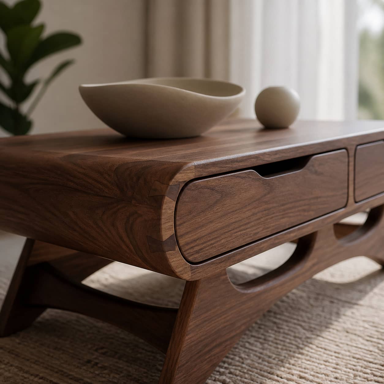 Caius Double-Drawer Solid Wood Coffee Table For Living Room