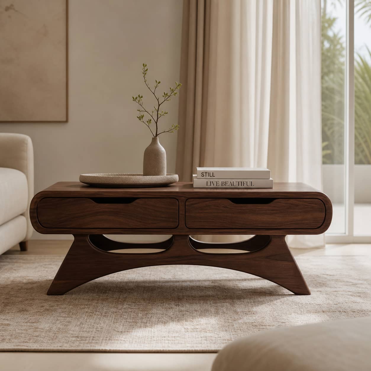 Caius Double-Drawer Solid Wood Coffee Table For Living Room