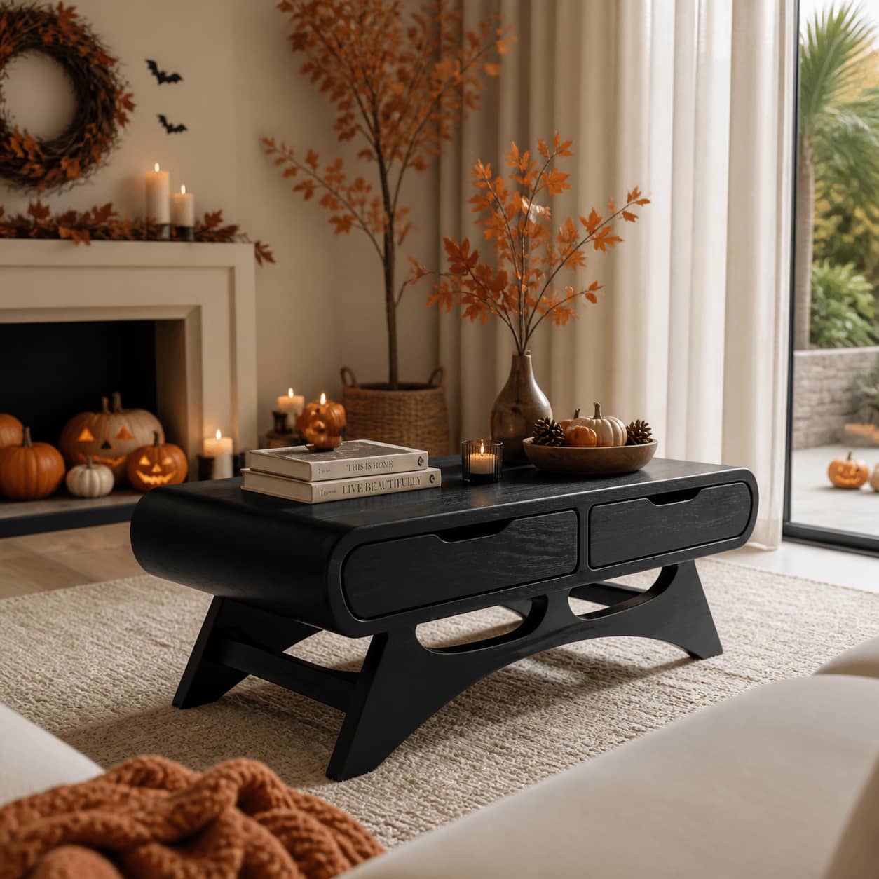 Caius Double-Drawer Solid Wood Coffee Table For Living Room