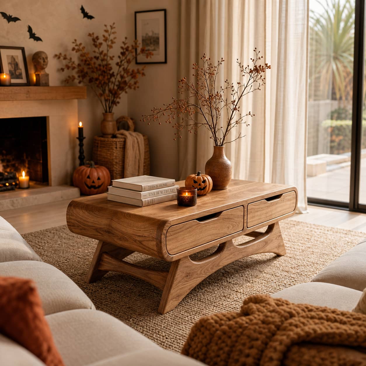Caius Double-Drawer Solid Wood Coffee Table For Living Room