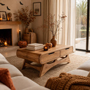 Caius Double-Drawer Solid Wood Coffee Table For Living Room