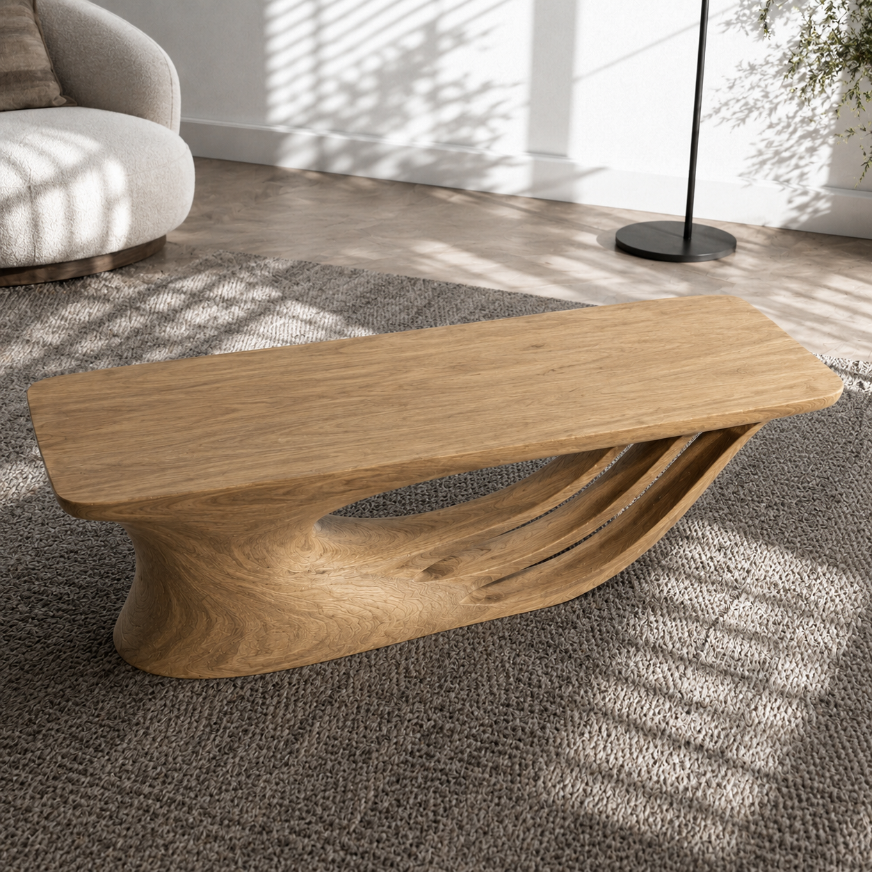 Curvara Sculptural Base Solid Wood Coffee Table For Living Room