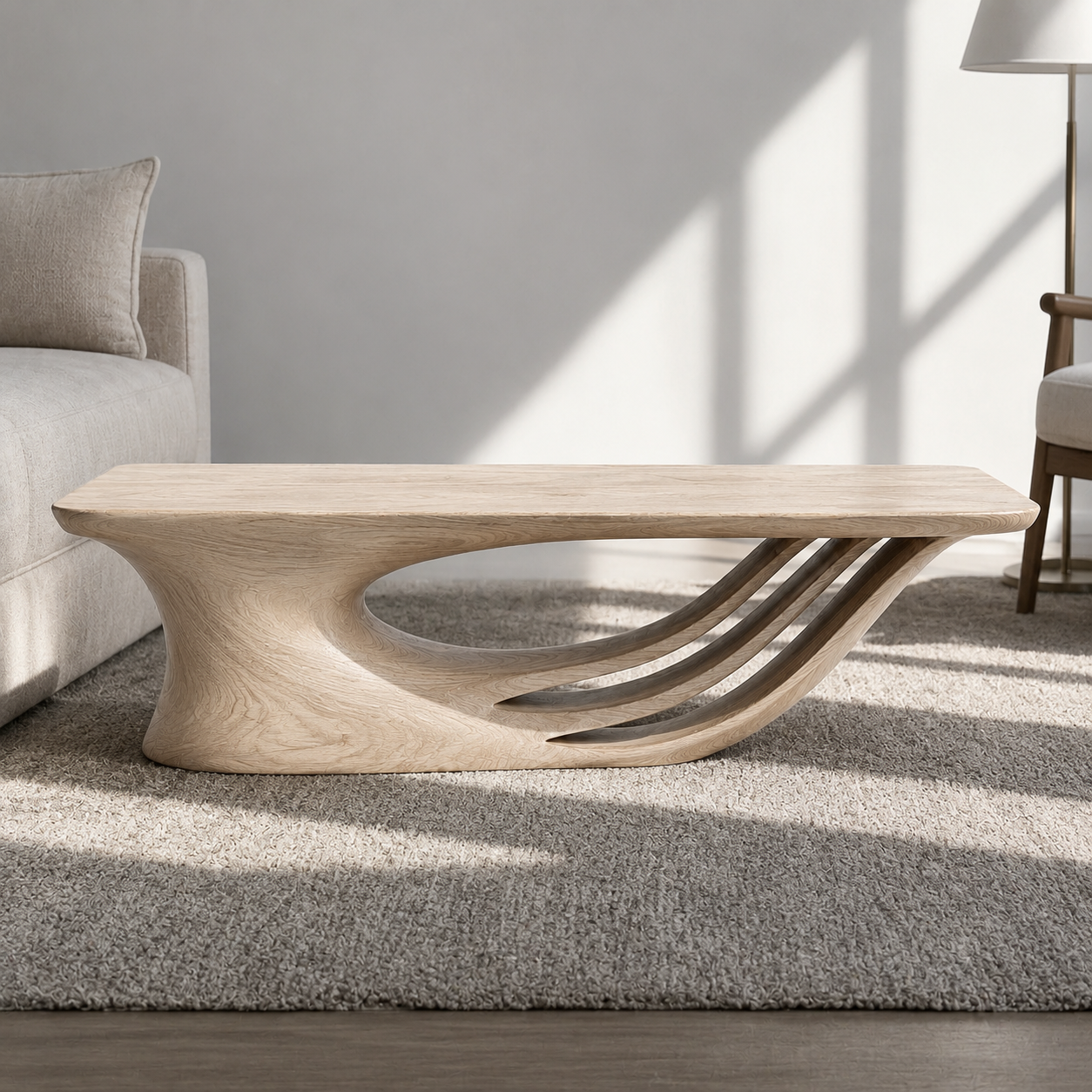 Curvara Sculptural Base Solid Wood Coffee Table For Living Room