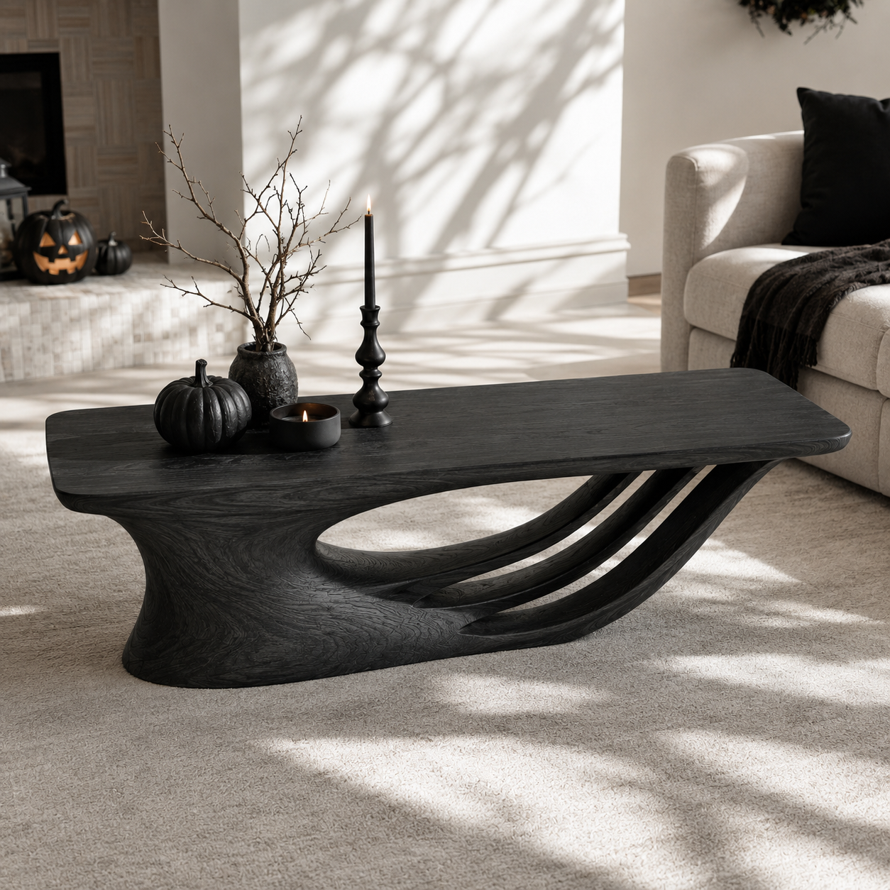 Curvara Sculptural Base Solid Wood Coffee Table For Living Room