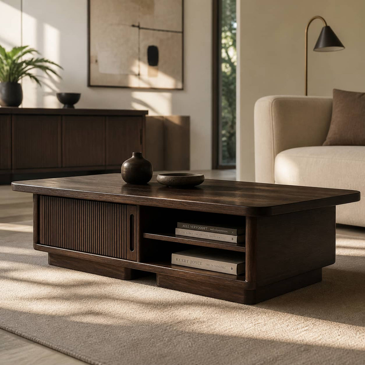 Casper Fluted-Door Solid Wood Coffee Table For Living Room