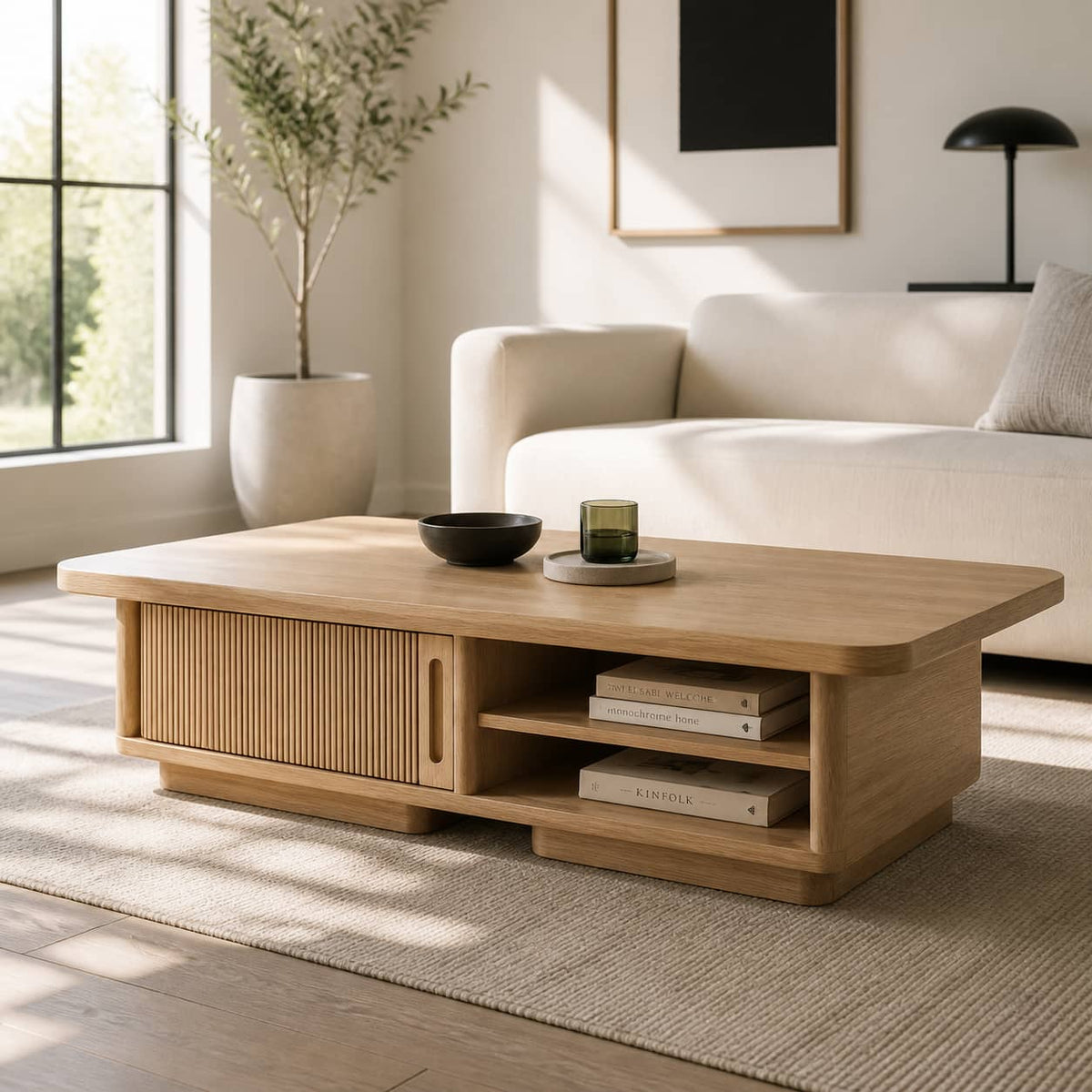 Casper Fluted-Door Solid Wood Coffee Table For Living Room