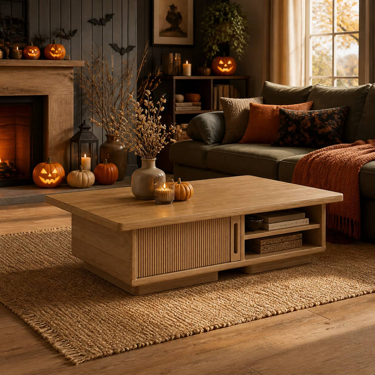 Casper Fluted-Door Solid Wood Coffee Table For Living Room