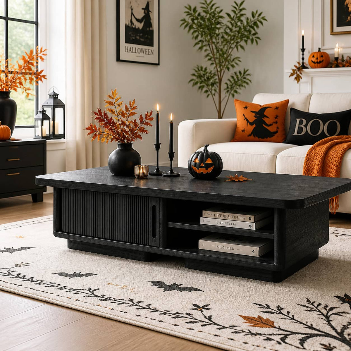 Casper Fluted-Door Solid Wood Coffee Table For Living Room