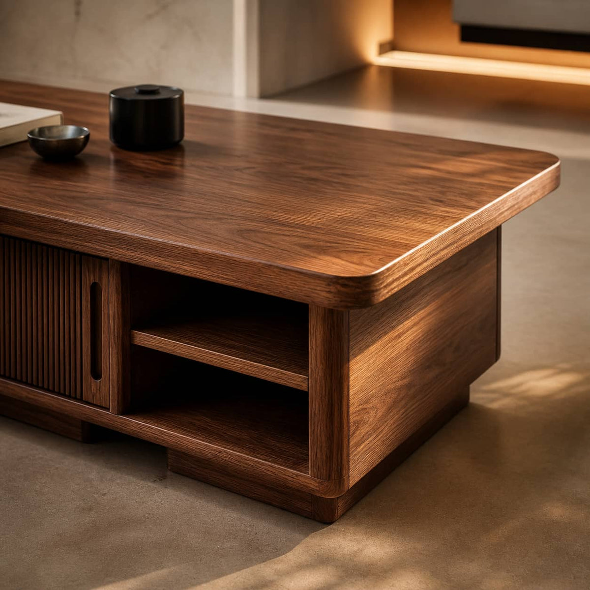 Casper Fluted-Door Solid Wood Coffee Table For Living Room