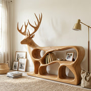 Cervine Deer Silhouette Solid Wood Bookcase For Living Room