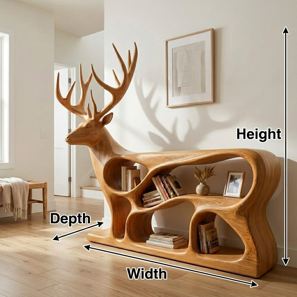 Cervine Deer Silhouette Solid Wood Bookcase For Living Room