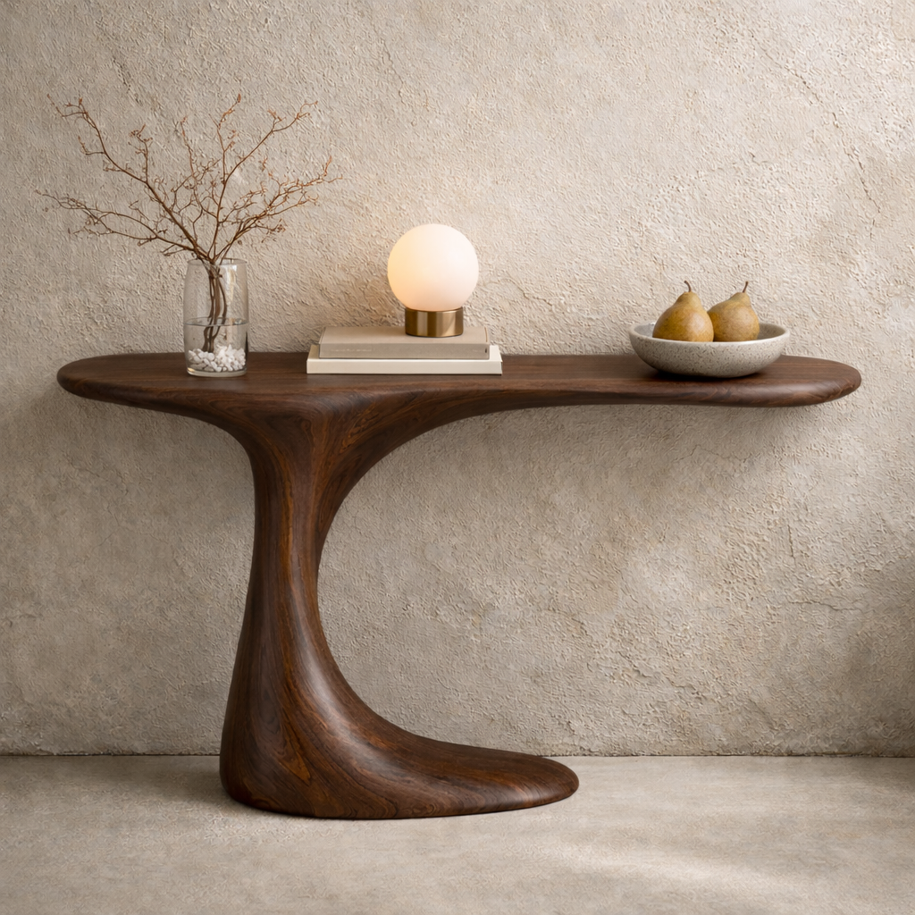 Sculptural Modern Console Table with Organic Flowing Design