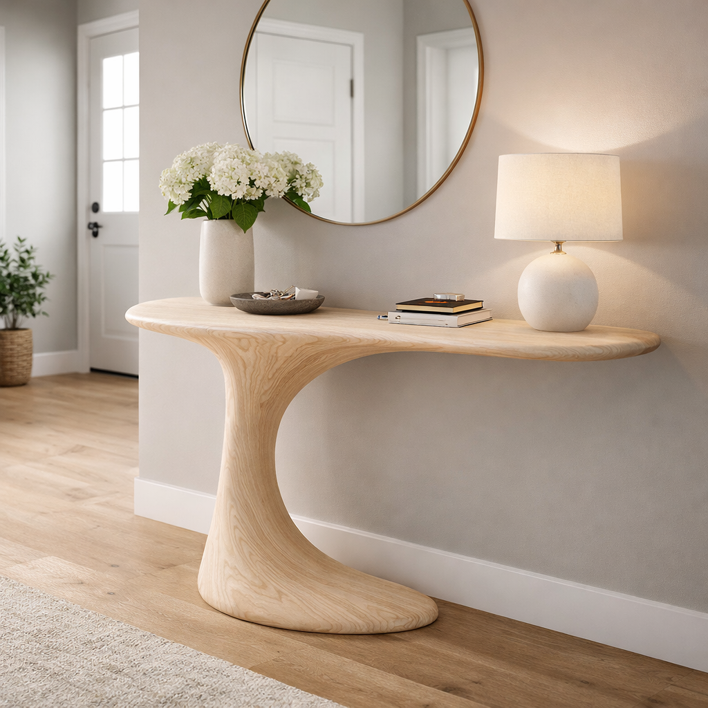 Sculptural Modern Console Table with Organic Flowing Design