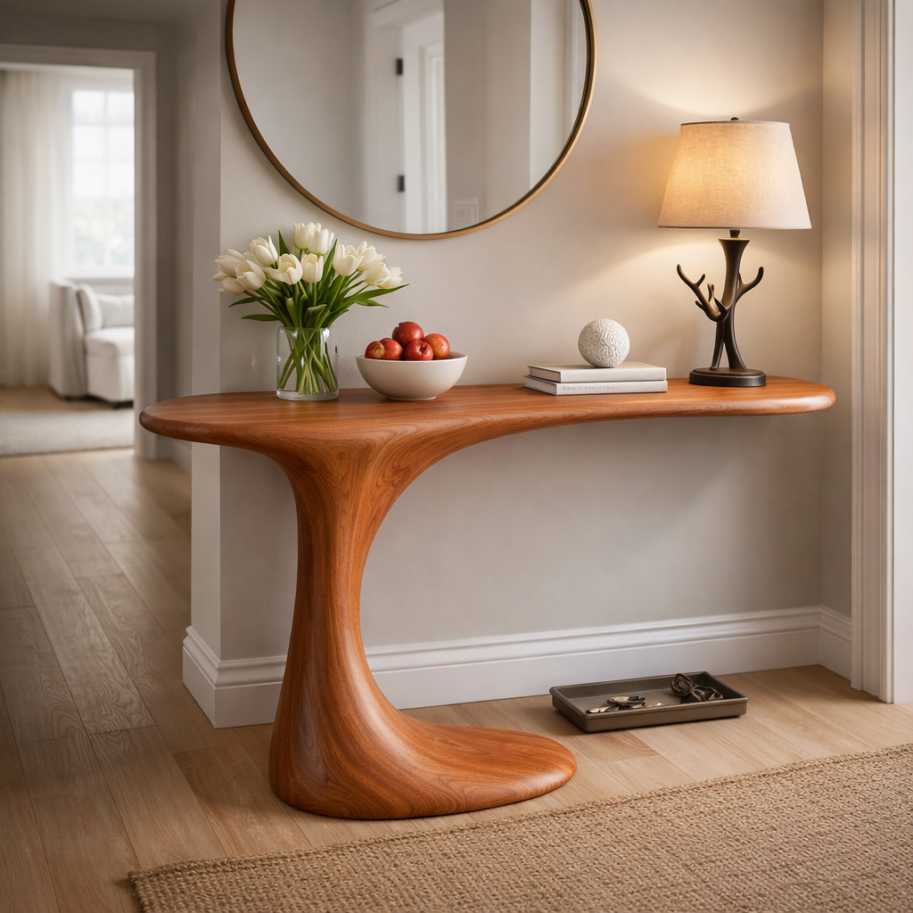 Sculptural Modern Console Table with Organic Flowing Design