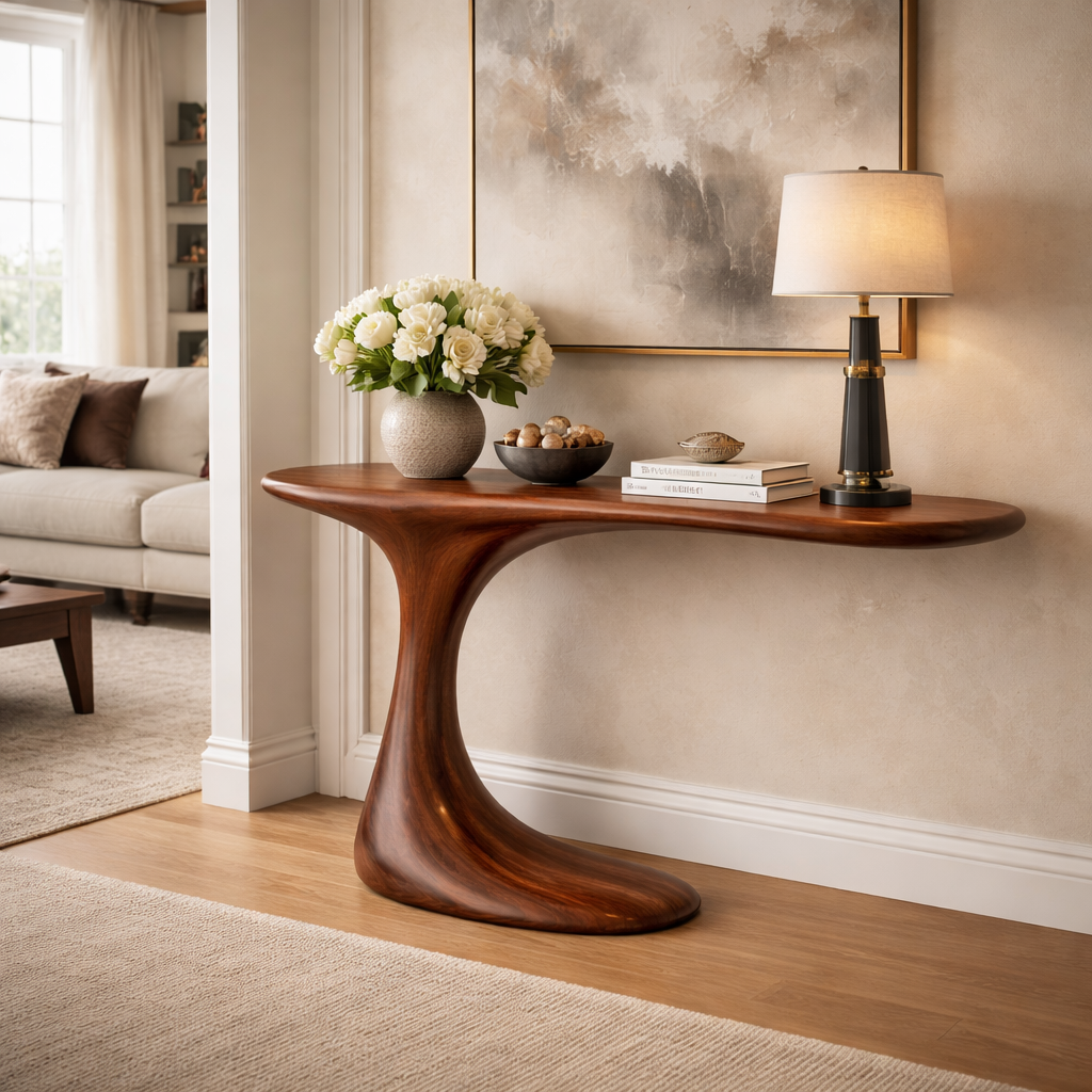 Sculptural Modern Console Table with Organic Flowing Design