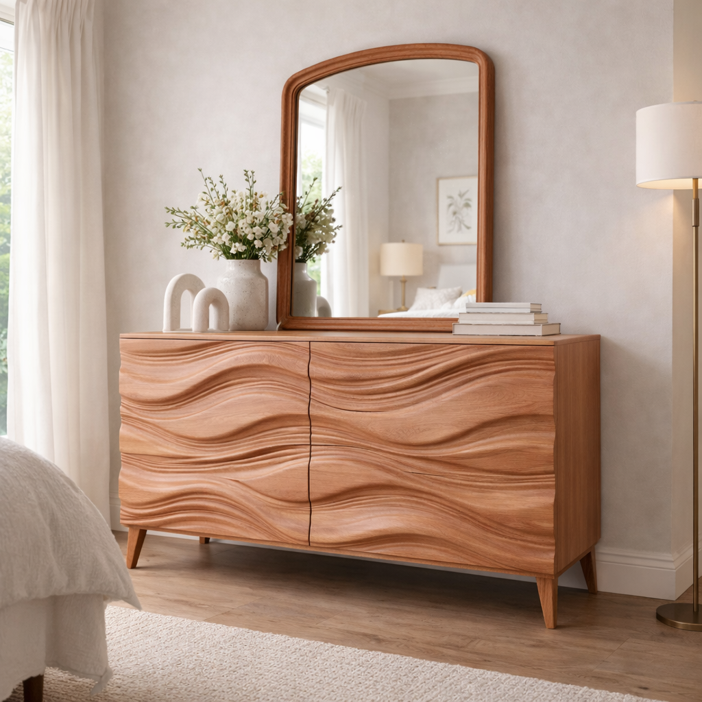 Sculptural Modern Cabinet with Flowing Wave Design and Sleek Legs