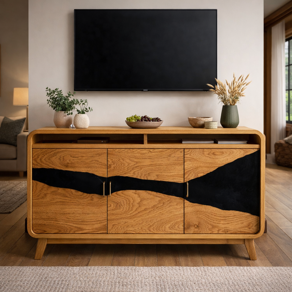 Sculptural Sideboard Media Console with Live Edge Design