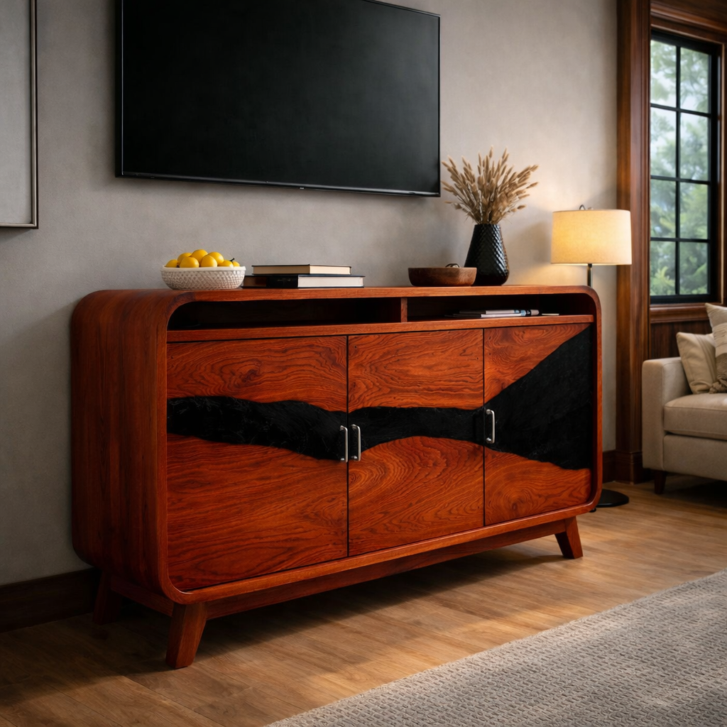 Sculptural Sideboard Media Console with Live Edge Design